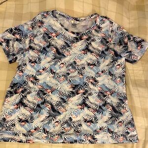 CJ Banks Tropical Leaf and flamingo Print Short Sleeve Tee